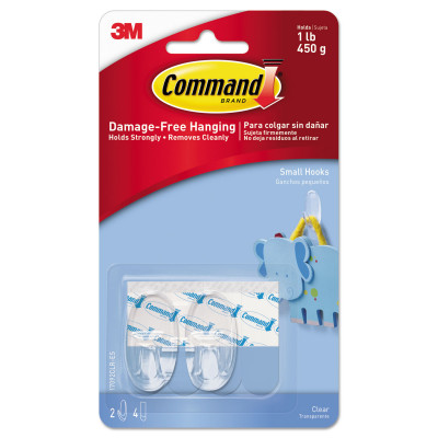 Command™ Clear Hooks and Strips, Plastic/Wire, Small, 9 Hooks with