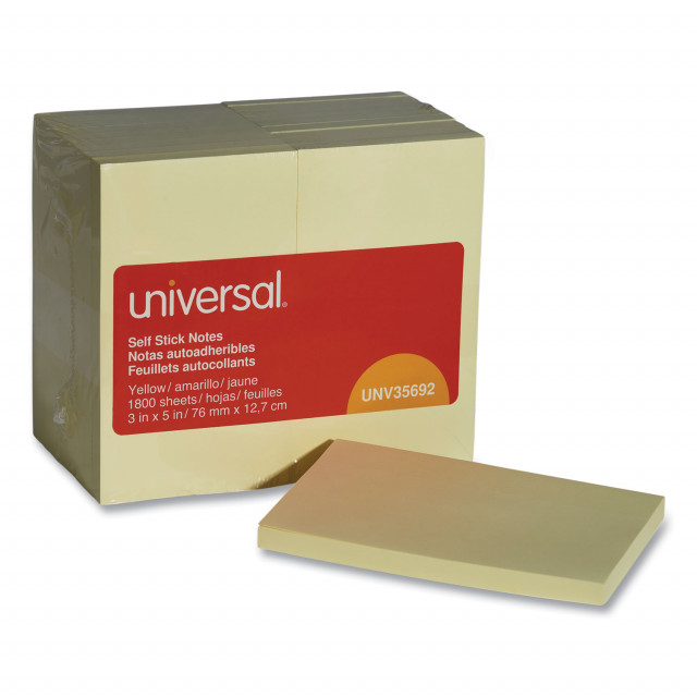 Universal Self-Stick Note Pads, 3 x 5, Yellow, 100-Sheet, 18/Pack