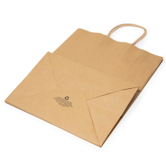 [50 Pack] Heavy Duty Kraft Paper Bags with Handles 13 x 10 x 5 12 lb Twisted Rope Retail Shopping Gift Durable Natural Brown Barrel Sack