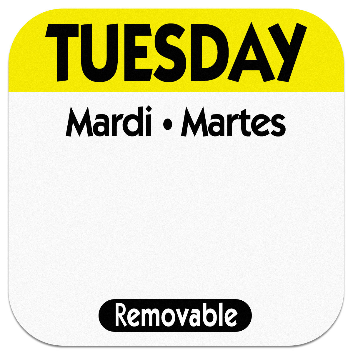 National Checking Company DateIt Square Tuesday Mardi Martes Day of the  Week Printed Removable Label Yellow 36 Unit/Case Quipply