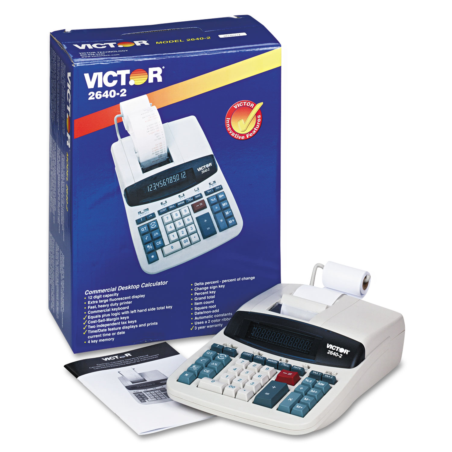 Victor® 2640-2 Two-Color Printing Calculator, Black/Red Print, 4.6