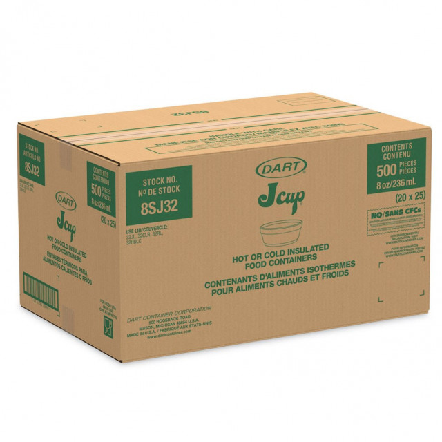 Dart 8SJ32 Foam Container 8 oz White Squat 500/Carton