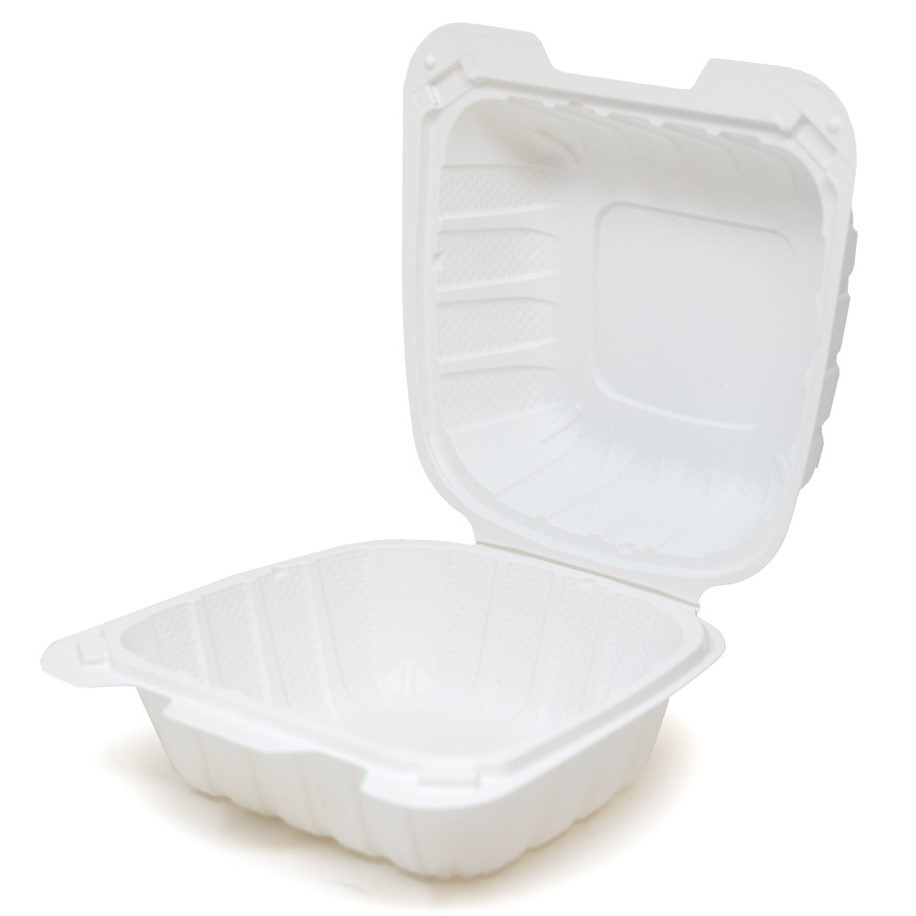Small White Takeout Boxes - 6x6 Mineral Filled Hinged Containers