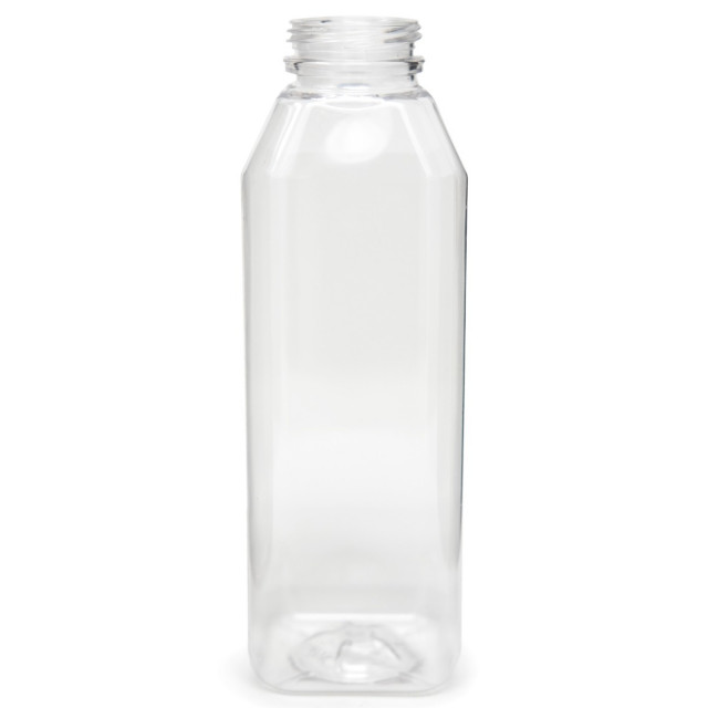 Jersey Bottle Plastic Juice Bottle, PET16WH, Square PET, 16 oz