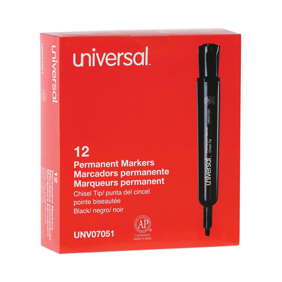 Universal Permanent Chisel Tip Marker Black 12/Pack Quipply