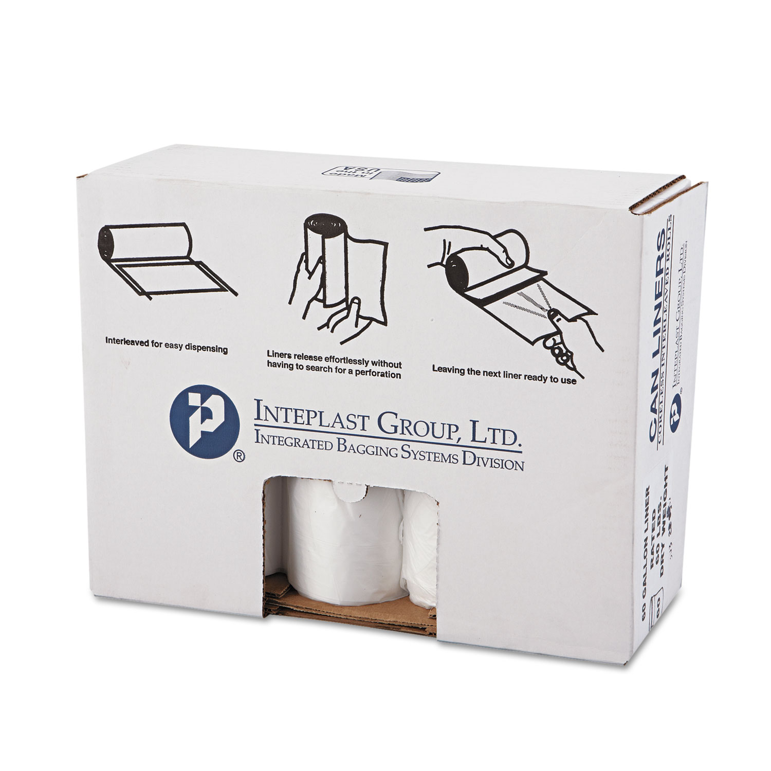 Inteplast Group High-Density Interleaved Commercial Can Liners, 55 gal, 17 microns, 36 x 60, Clear