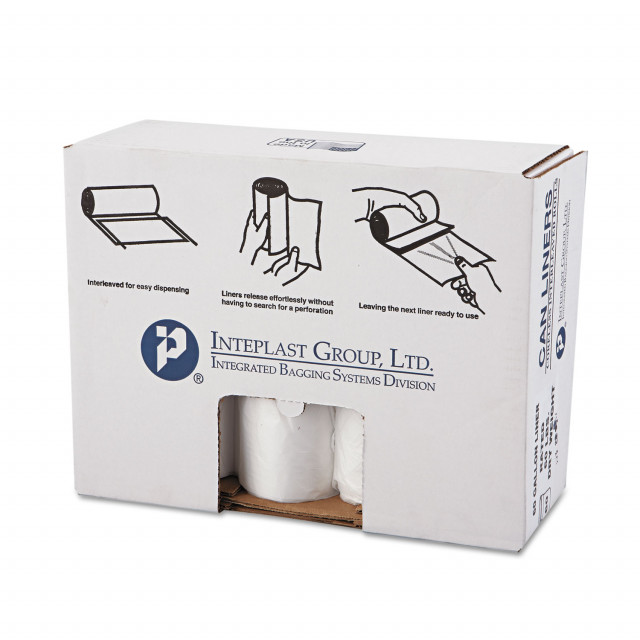 Inteplast Group High-Density Commercial Can Liners Value Pack, 60 gal, 14 microns, 38 x 58, Clear, 200/Carton