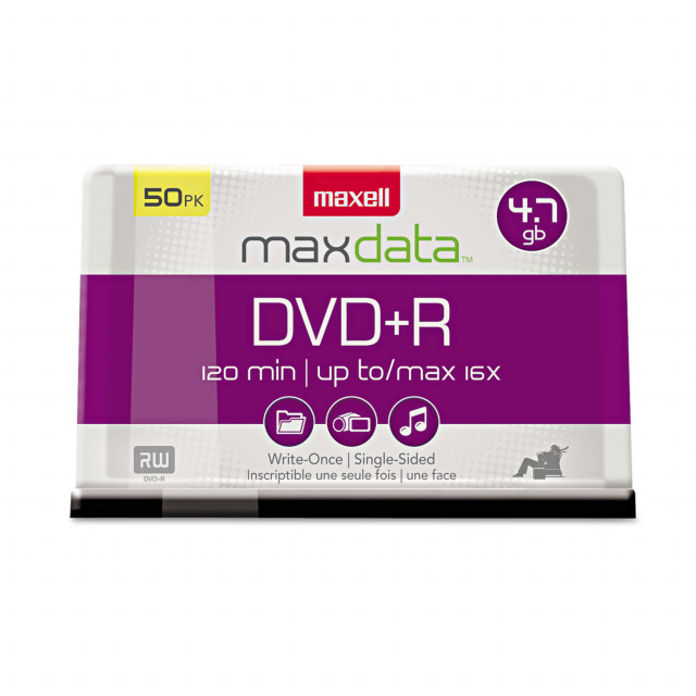 Maxell® DVD+R High-Speed Recordable Disc, 4.7 GB, 16x, Spindle, Silver,  50/Pack