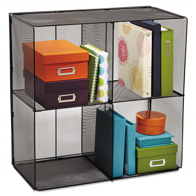 Safco Onyx Breakroom Organizers, 3 Compartments, 14.625X11.75X15, Steel Mesh, Black