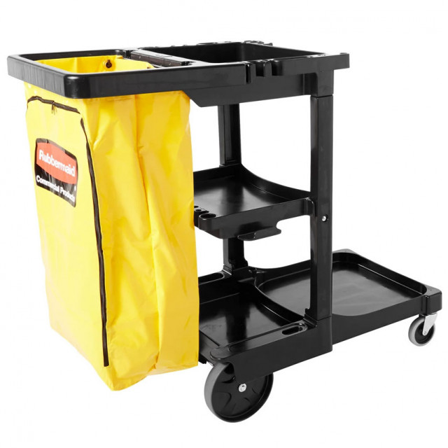 VEVOR Cleaning Cart, 3-Shelf Commercial Janitorial Cart, 200 lbs Capacity Plastic Housekeeping Cart, with 25 Gallon PVC Bag and Cover, 47 x 20 x