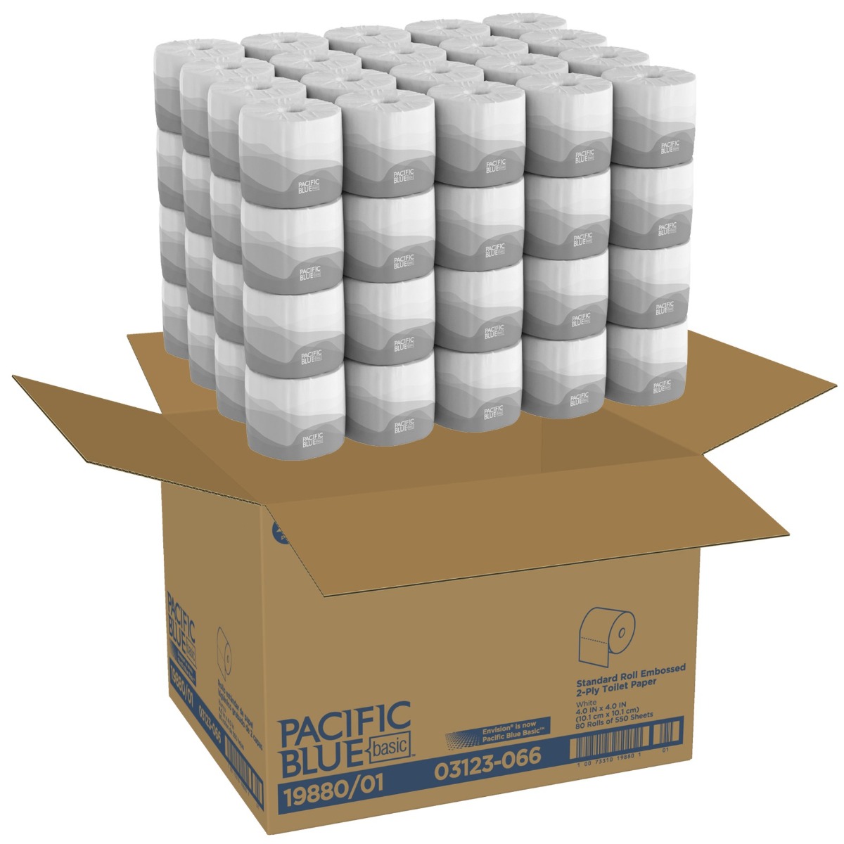 Georgia Pacific Envision 2-Ply Embossed Toilet Paper, 19880/01, 550 Sheets Per Roll, Case of 80 Rolls, White