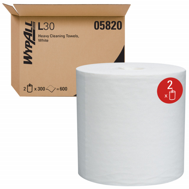 L30 Towels, Center-Pull Roll, 9.8 x 15.2, White, 300/Roll, 2 Rolls/Carton