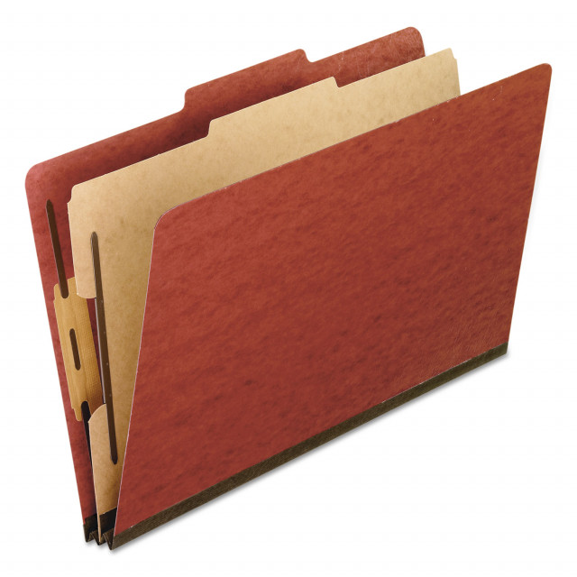 Pendaflex® Four-, Six-, and Eight-Section Pressboard Classification  Folders, 1 Divider, Embedded Fasteners, Legal Size, Red, 10/Box