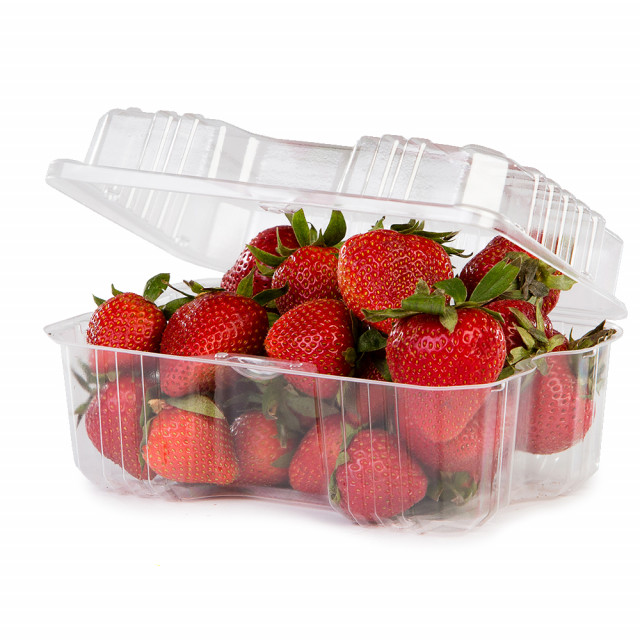 DFI Berry Container, LBH-491, Clear OPS Hinged Vented, 1 Quart