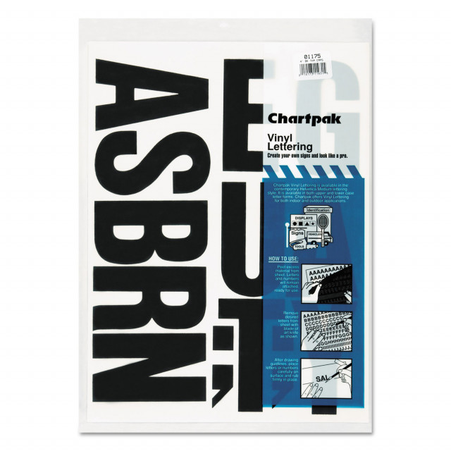 Chartpak® Press-On Vinyl Uppercase Letters, Self Adhesive, Black
