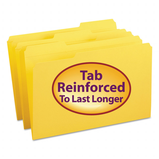 Smead® Reinforced Top Tab Colored File Folders, 1/3-Cut Tabs, Legal Size,  Yellow, 100/Box