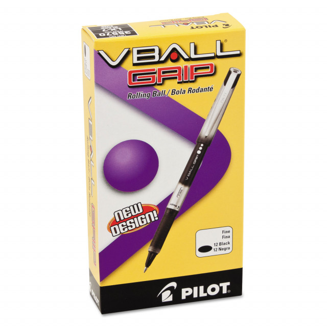 wapenkamer merk kunstmest Pilot® VBall Grip Liquid Ink Roller Ball Pen, Stick, Fine 0.7 mm, Black  Ink, Black/Silver Barrel, Dozen | Quipply