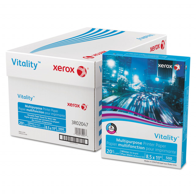 xerox™ Vitality Multipurpose Print Paper, 92 Bright, 20 lb, 8.5 x 11, White,  500 Sheets/Ream, 10 Reams/Carton, 40 Cartons/Pallet