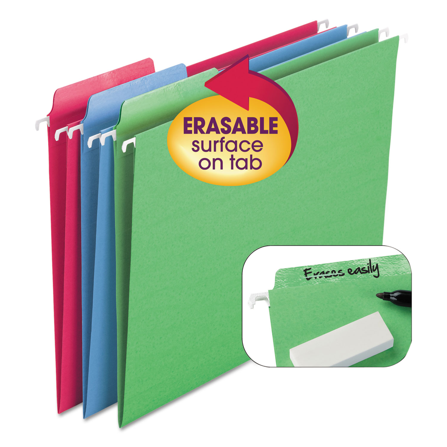 Smead® Erasable Folders, Letter Size, 1/3-Cut Tab, Assorted, 18