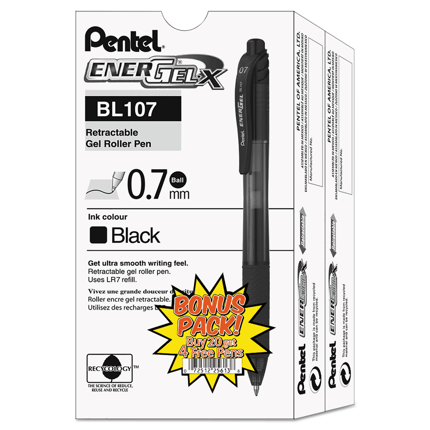 Pentel EnerGel x Retractable Roller Gel Pen, Black Ink, 24/Pack (PENBL107ASW2)