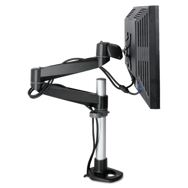 3M™ Dual Monitor Swivel Arm, 360 Degree Rotation, +15 Degree/-90 Degree  Tilt, 180 Degree Pan, Black/Gray, Supports 30 lb