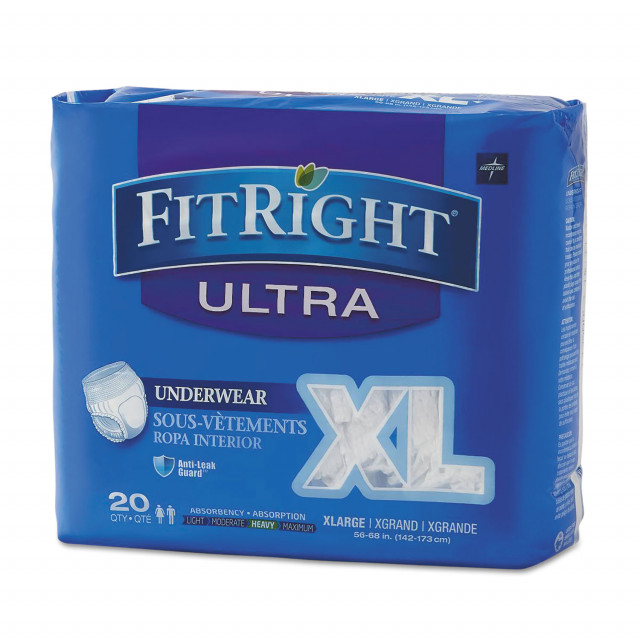 Medline FitRight Ultra Protective Underwear, X-Large, 56 to 68