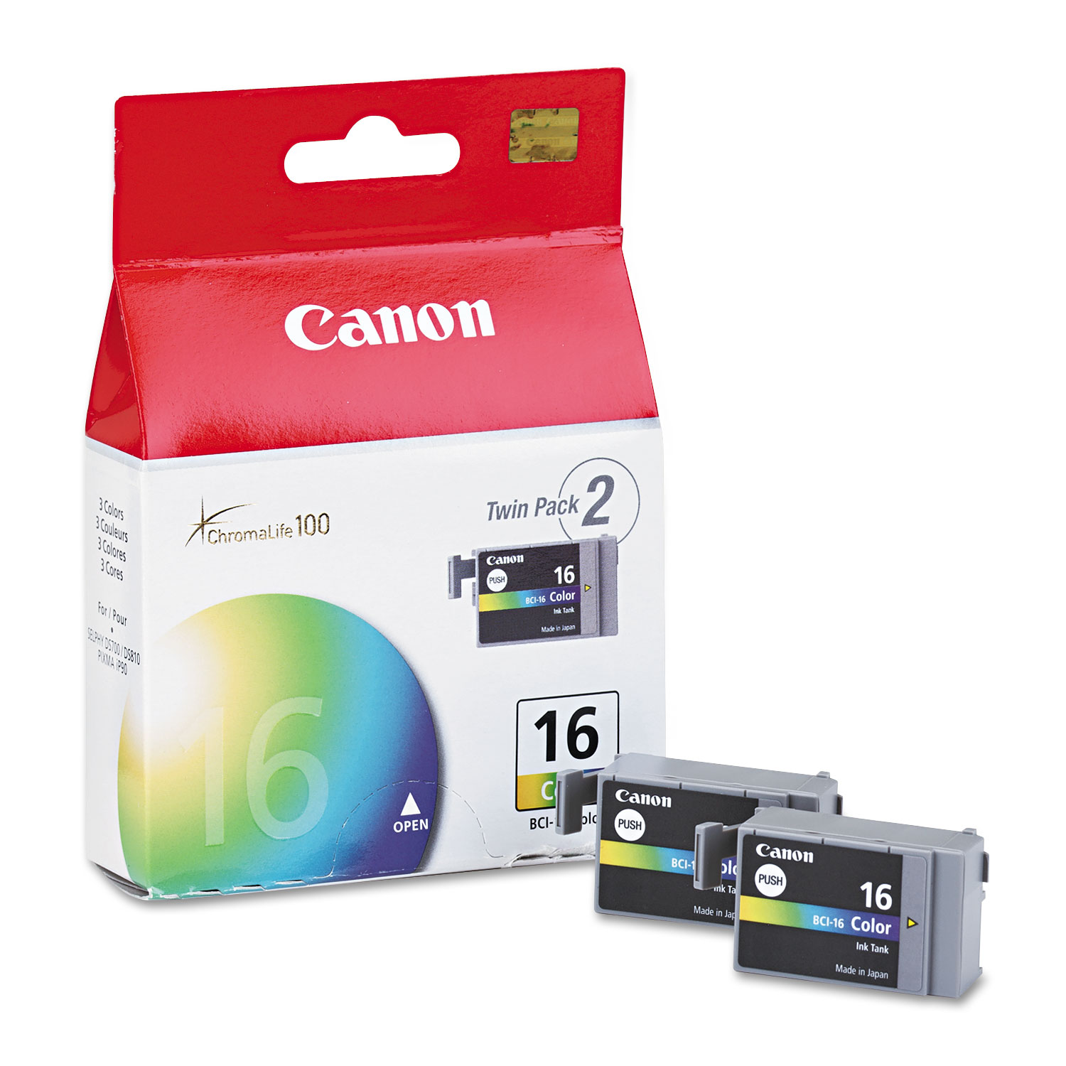 Canon® 9818A003 (BCI-16) Ink, 75 Page-Yield, Tri-Color, 2/Pack