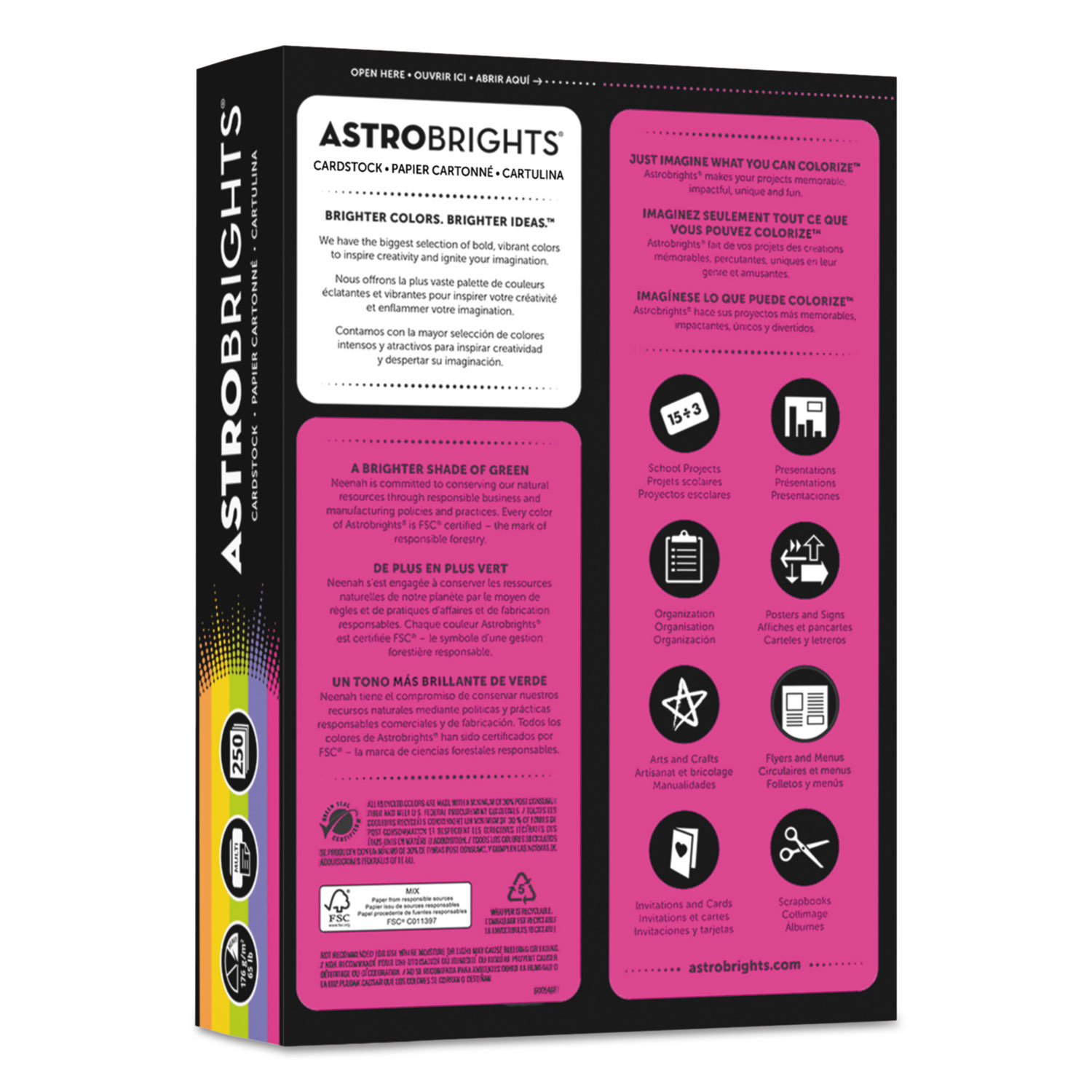 Neenah 21004 Astrobrights 8 1/2 x 11 Brilliant Assorted 65# Smooth Color  Paper Cardstock