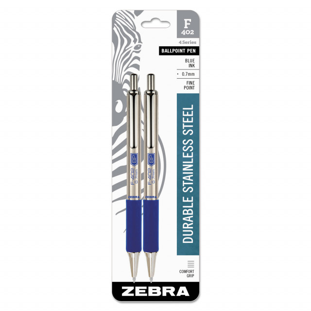 F-402 Ballpoint Pen, Retractable, Fine 0.7 mm, Blue Ink, Stainless Steel/Blue Barrel, 2/Pack F-402 Ballpoint Pen, Retractable, Fine 0.7 mm, Blue Ink, Stainless Steel/Blue Barrel, 2/Pack