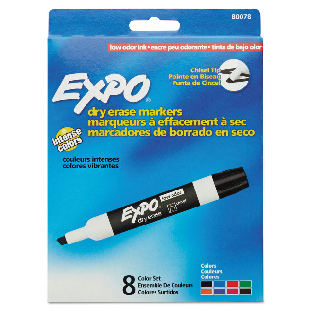 School Smart Low Odor Non-Toxic Dry Erase Tank Style Marker, Chisel Tip, Assorted, Pack of 48