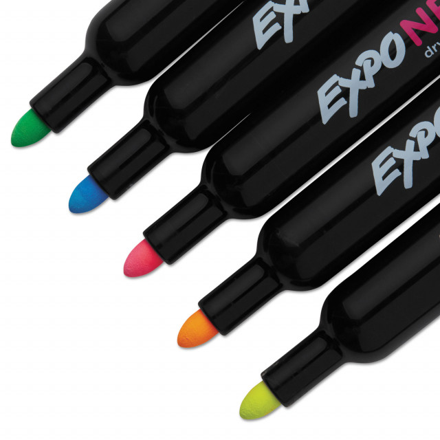Expo Neon Windows Dry Erase Marker, Broad Bullet Tip, Assorted Colors, 5/Pack
