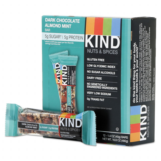 Nuts and Spices Bar, Dark Chocolate Almond Mint, 1.4 oz Bar, 12/Box