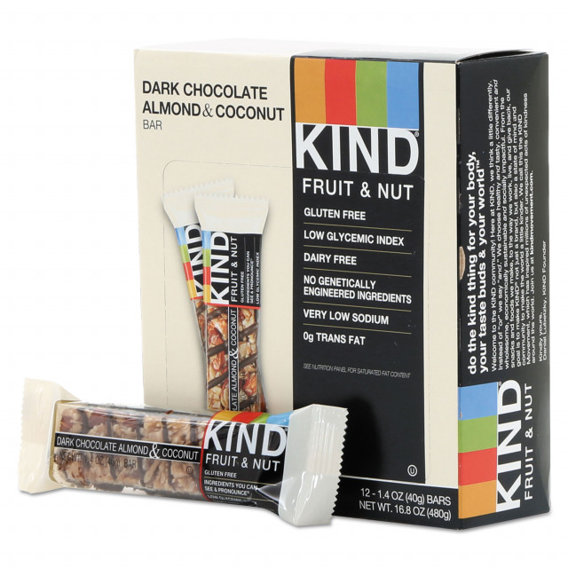 Fruit and Nut Bars, Dark Chocolate Almond and Coconut, 1.4 oz Bar, 12/Box