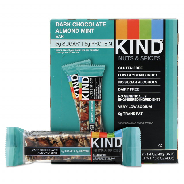 Nuts and Spices Bar, Dark Chocolate Almond Mint, 1.4 oz Bar, 12/Box
