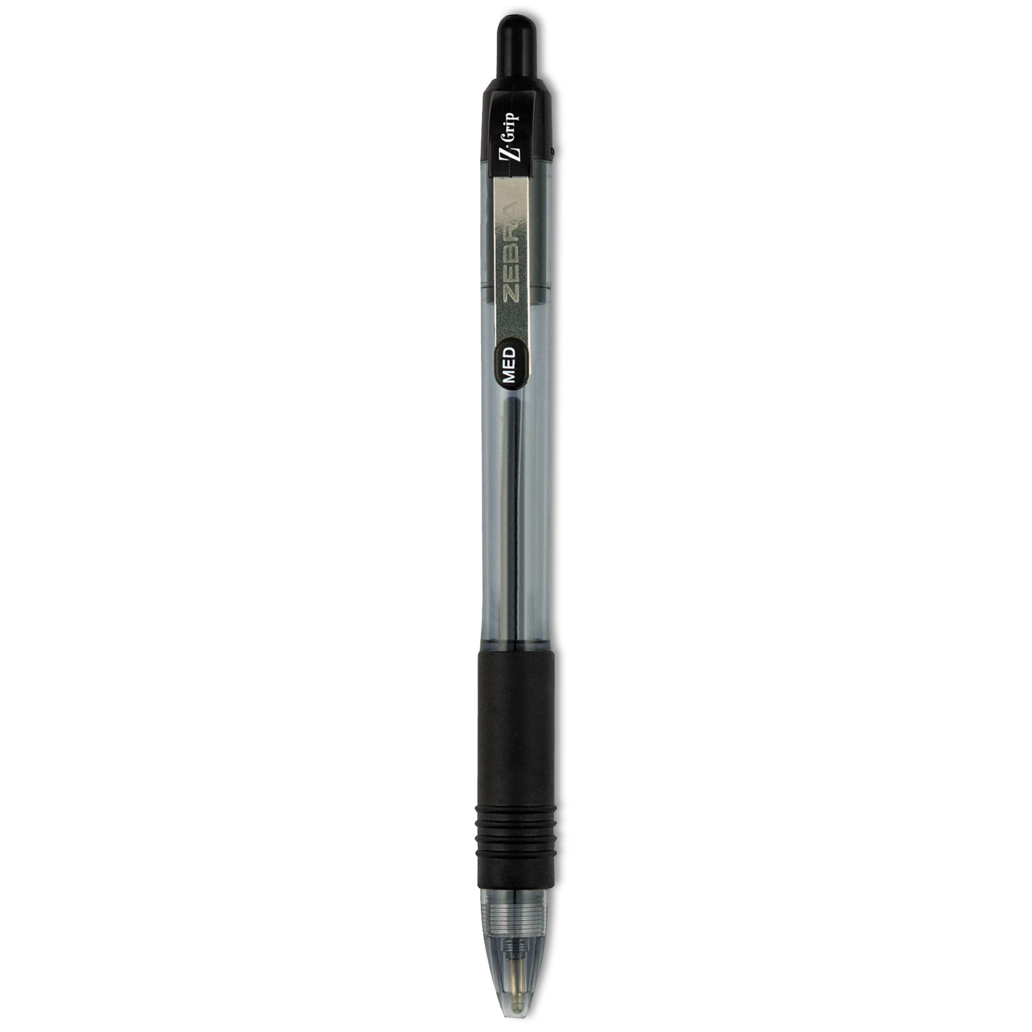 Zebra® Z-Grip Ballpoint Pen, Retractable, Medium 1 mm, Black Ink, Clear  Barrel, Dozen