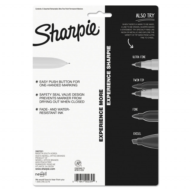 Sharpie Twin-Tip Markers - Extra Fine Marker Point - Black Alcohol Based Ink - 1 Each | Bundle of 5