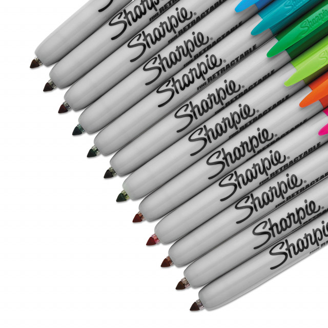 Sharpie Retractable Permanent Marker, Fine Bullet Tip, Assorted Colors, 12/Set (SAN32707)