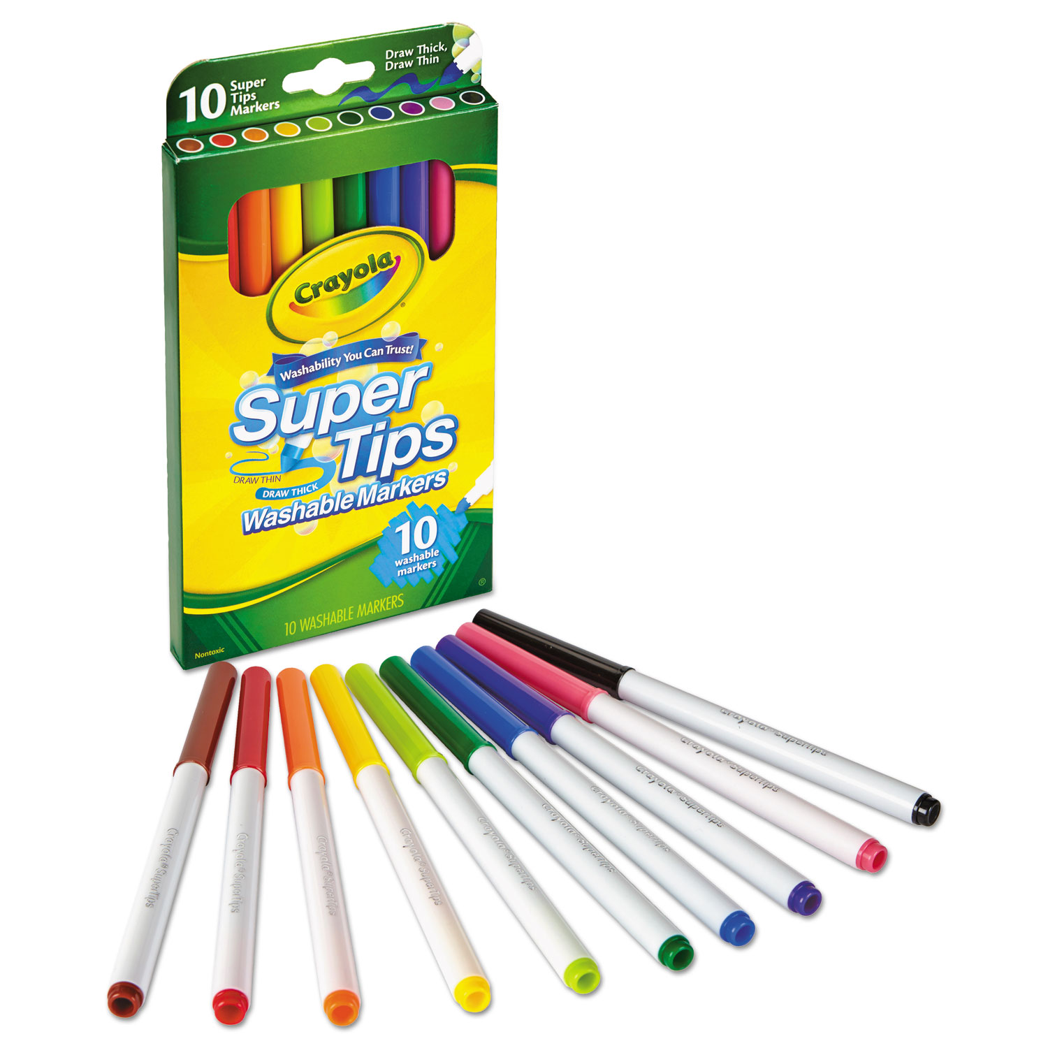 Super Tips Washable Markers, Fine/Broad Bullet Tips, Assorted Colors,  100/Set - Supply Solutions