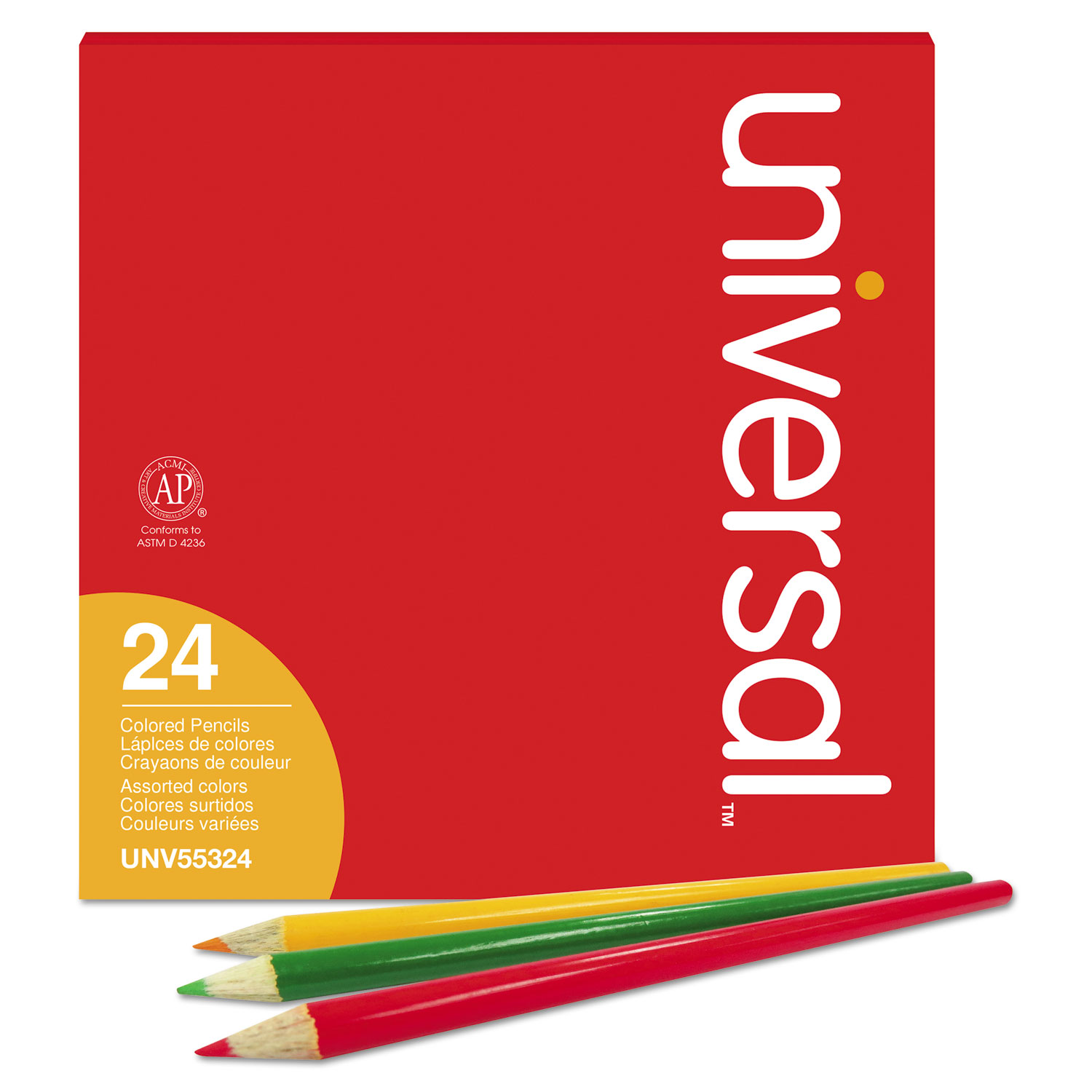 Universal™ Woodcase Colored Pencils, 3 mm, Assorted Lead/Barrel