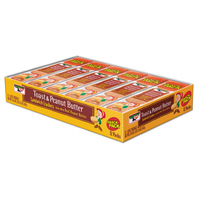 Sandwich Crackers, Toast and Peanut Butter, 8 Cracker Snack Pack, 12/Box Sandwich Crackers, Toast and Peanut Butter, 8 Cracker Snack Pack, 12/Box