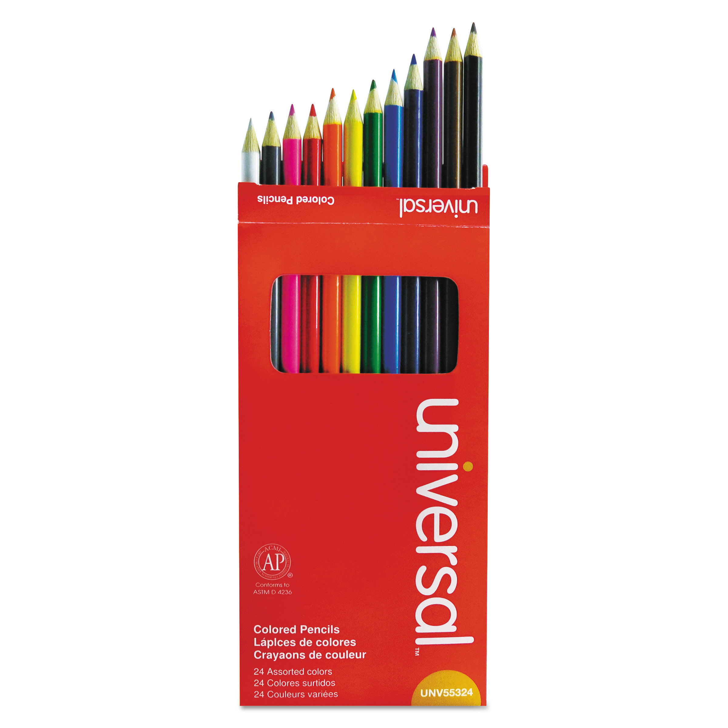 Universal™ Woodcase Colored Pencils, 3 mm, Assorted Lead/Barrel