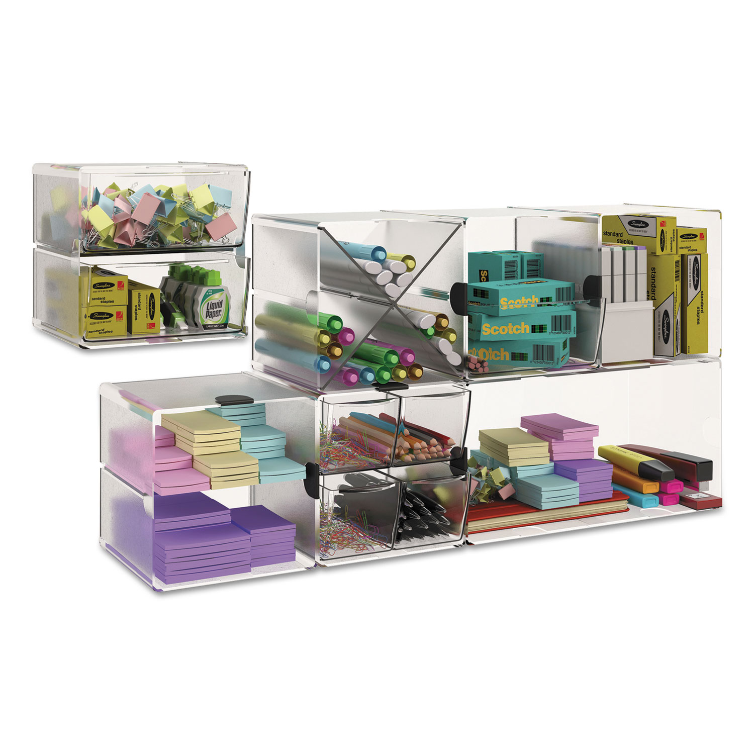 Deflecto Stackable Drawer Organizer, 6-13/16H x 12-1/2W x 12-1/2D, Clear