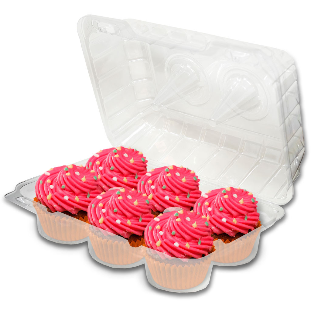 Decony Oasis Supply PJP LBH-6656-12A 6-Compartment Cupcake Containers with Hinged Lid and 12 Containers, Clear