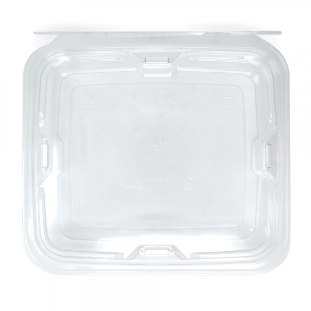 Tamper Tek 48 oz Rectangle Clear Plastic Container - with Hinged Lid,  Tamper-Evident - 8 1/4 x 7 1/2 x 2 3/4 - 100 count box