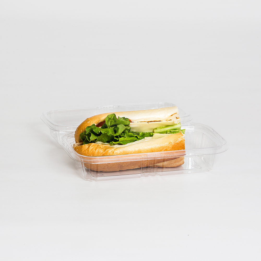 Inline Plastics TS64L Safe-T-Fresh® 64 oz Clear Plastic Hinged  Sandwich/Salad Containers - 8 3/4L x 7 7/8W x 3 1/8H