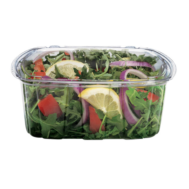 Tamper Tek 24 Ounce Round Disposable Bowls, 100 Durable Salad To-Go Boxes - Tamper-Evident, Microwavable, Clear PP Plastic Bowls, Freezable, with Hing