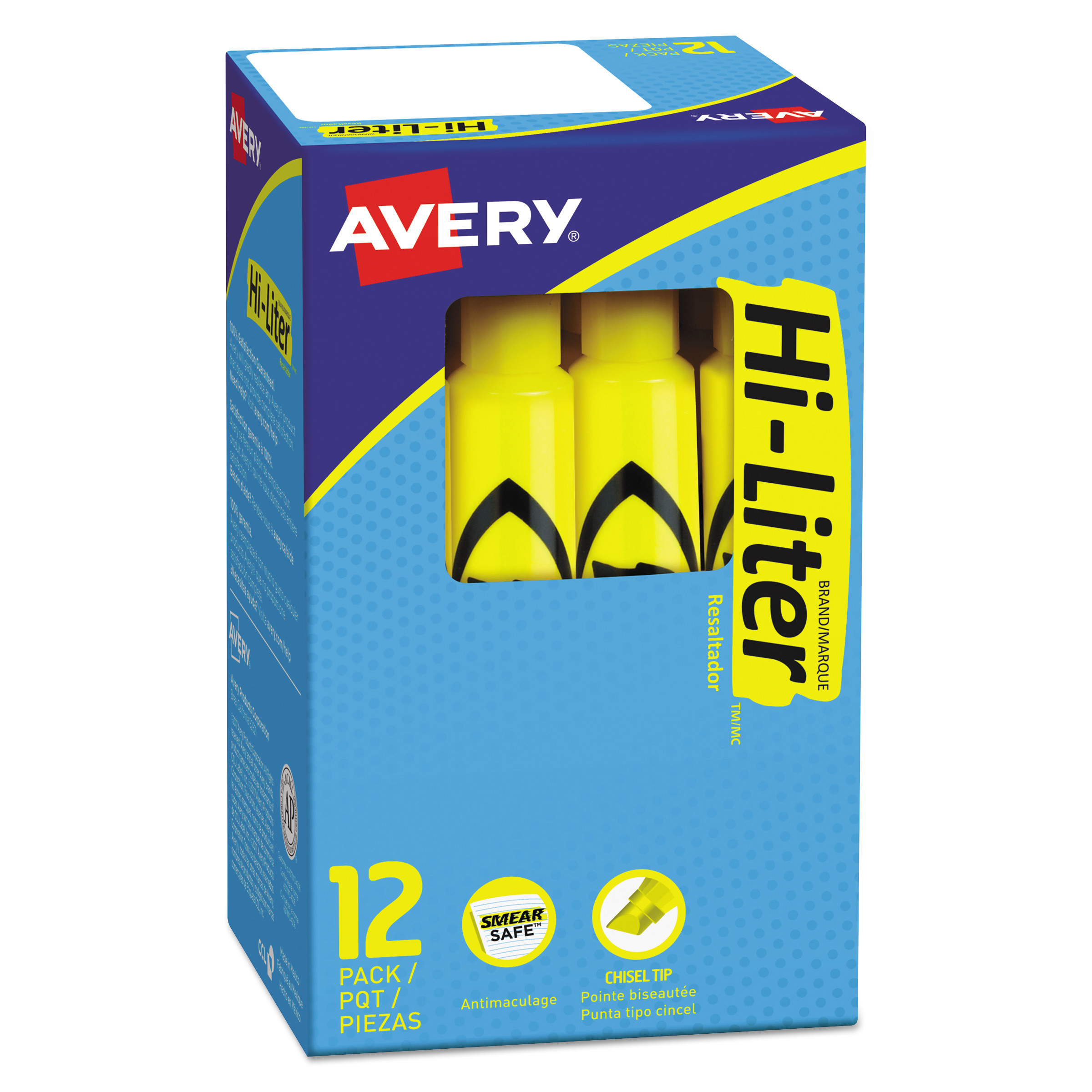 Avery® HI-LITER Desk-Style Highlighters, Yellow Ink, Chisel Tip