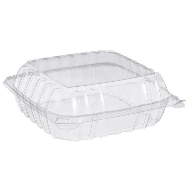 Dart C90PST1 ClearSeal Hinged Lid Plastic Container 8 1/4 x 8 1/4 x 3 -  250/Case