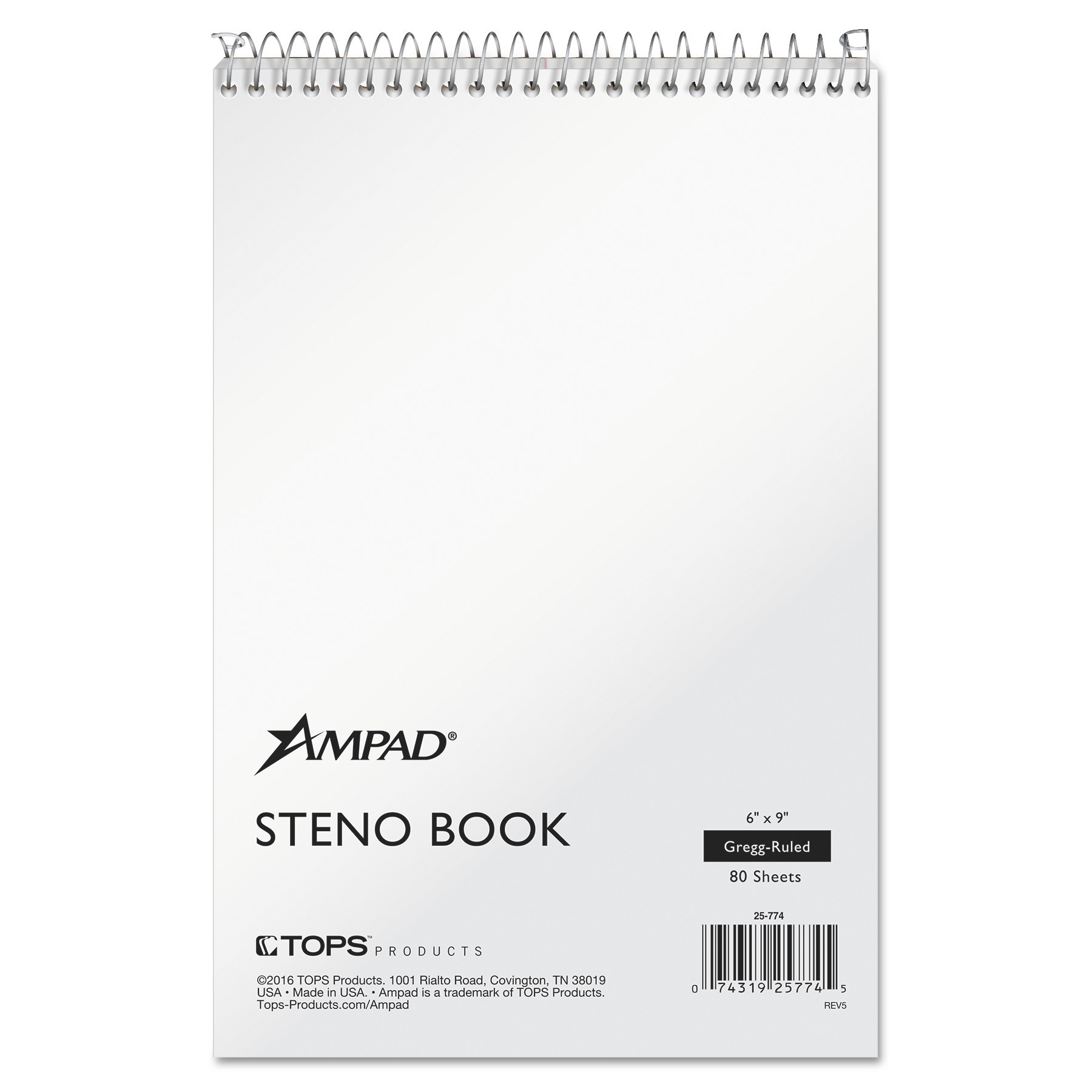 939888-1 Steno Note Pad: 6 in x 9 in Sheet Size, Gregg, White, 80