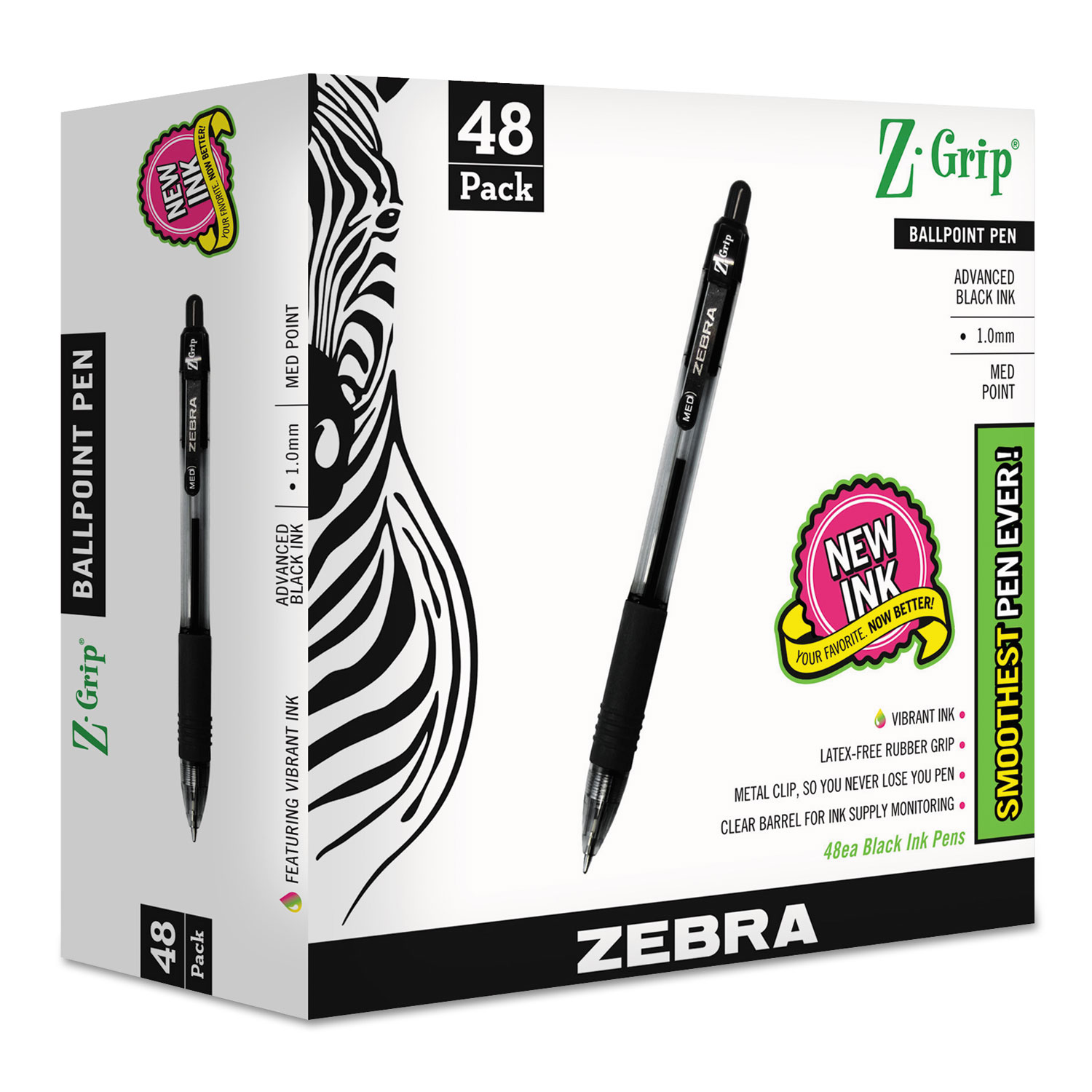 Zebra Pen Z-Grip Kugelschreiber – 48er Pack, Verschiedene Farben, 1,0 Mm Feder, Mit Weichem Gummigriff